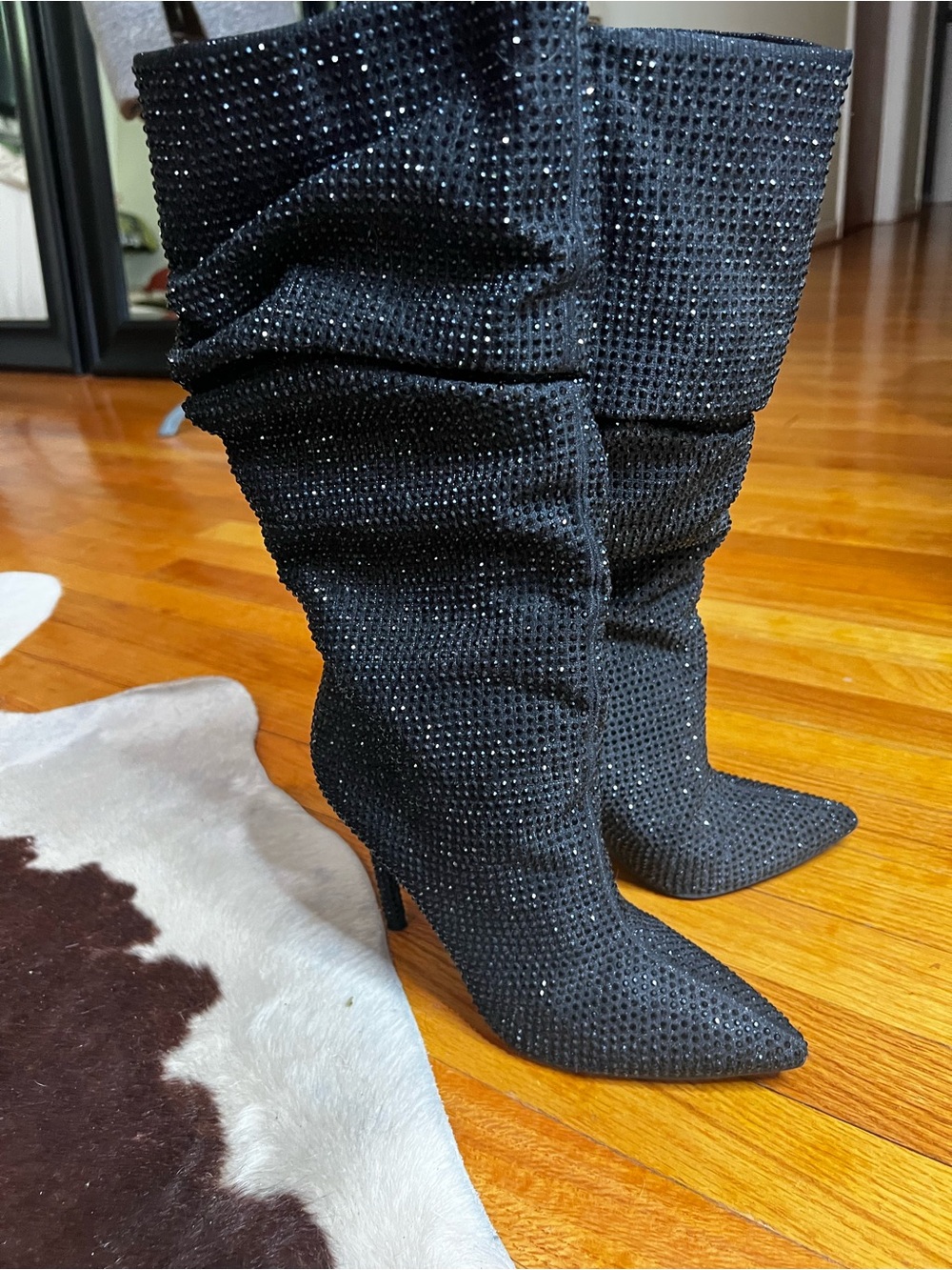 Jessica Simpson Black Rhinestone Slouch Stiletto Boots Size 7.5M - Picture 3 of 12